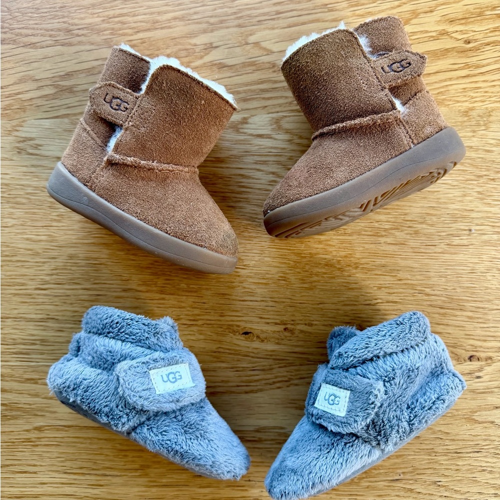 UGG TWO Pairs of Baby's Shoes Chesnut UGG Boots + Baby Bixbees Booties!